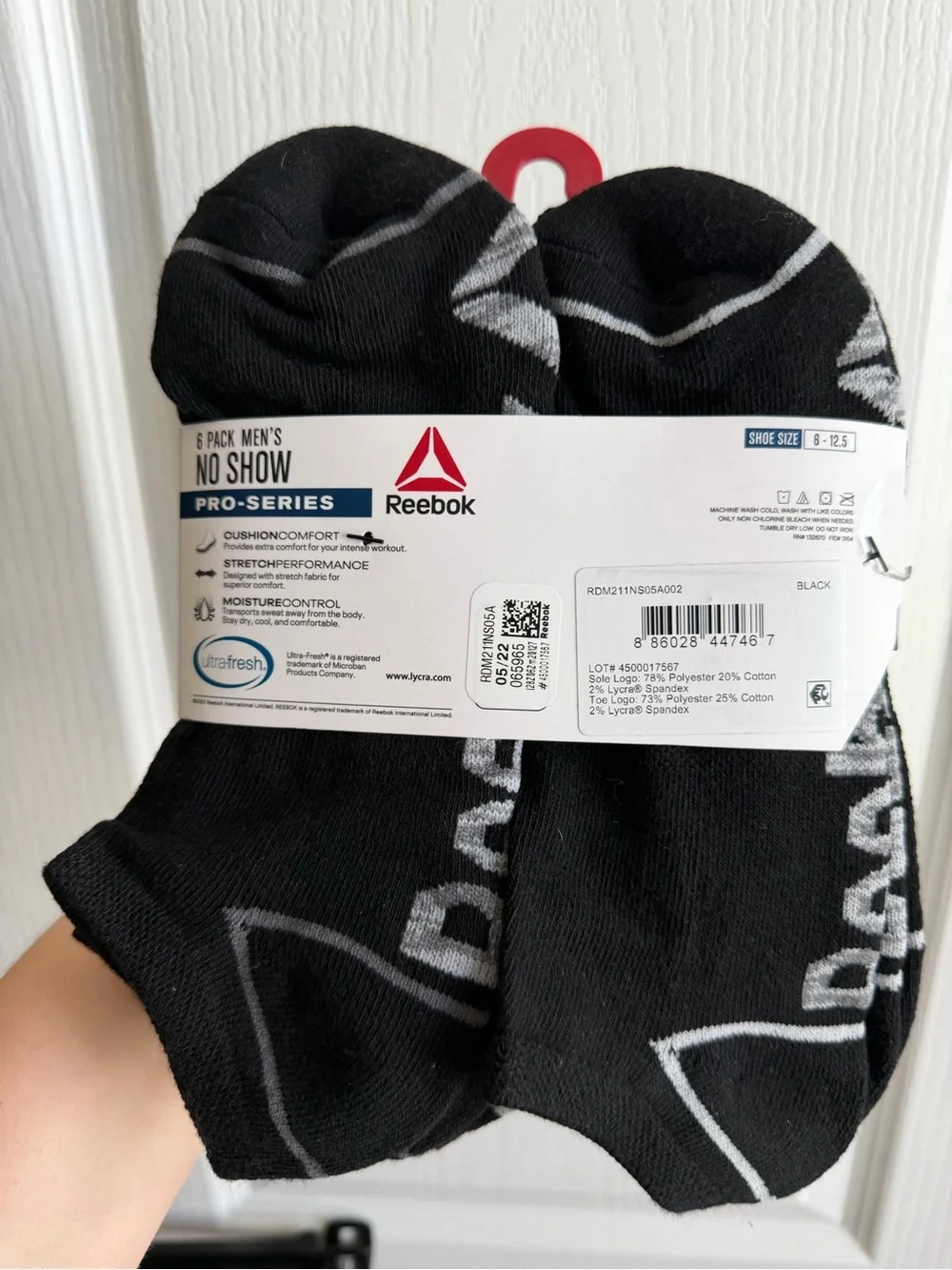 Reebok Black & Gray Pro-Series Men's No-Show Athletic Socks - 6 Pack